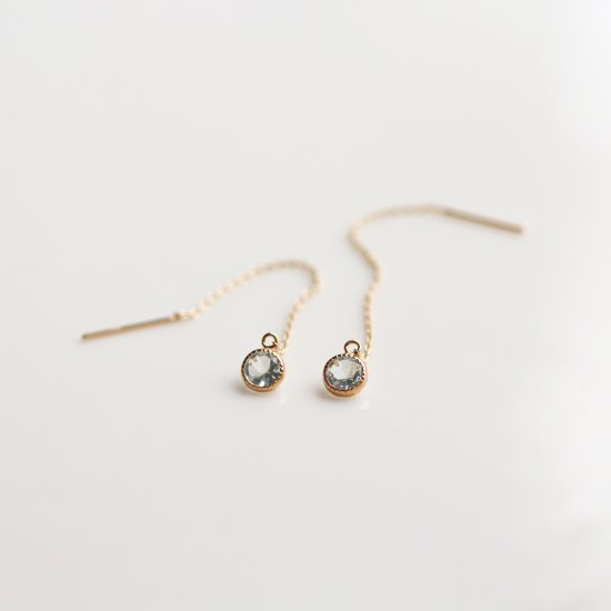 カラーストーン ラウンド ロング ピアス | K10YG 〈アクアマリン / ロードライトガーネット〉